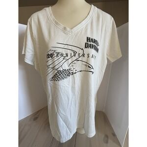 Harley Davidson Women's V-neck White T-shirt Top 120th Anniversary Plus Sz 2XL